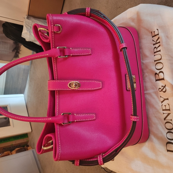 Dooney & Bourke Hot Pink Satchel with Gold Accents - Picture 1 of 5